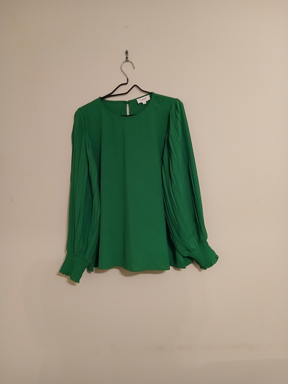 ODDY Emerald Green Pleated Long-Sleeve Blouse